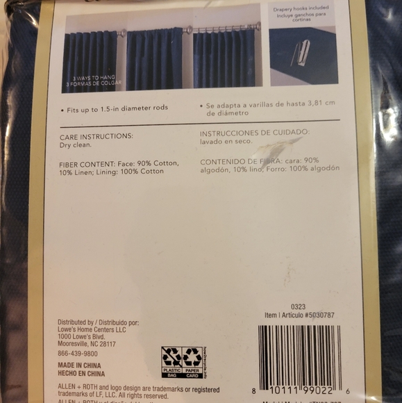 Allen + Roth Terrell Light Filtering Curtain Panel 96" - navy - Picture 8 of 10